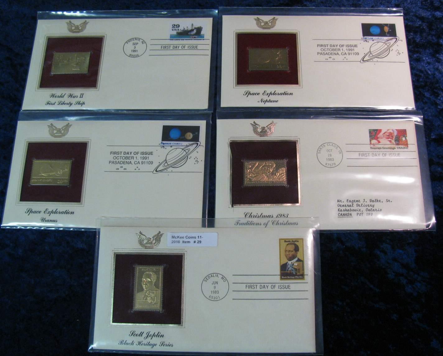 29 (5) 22K Gold Stamps First Day Covers 19831991