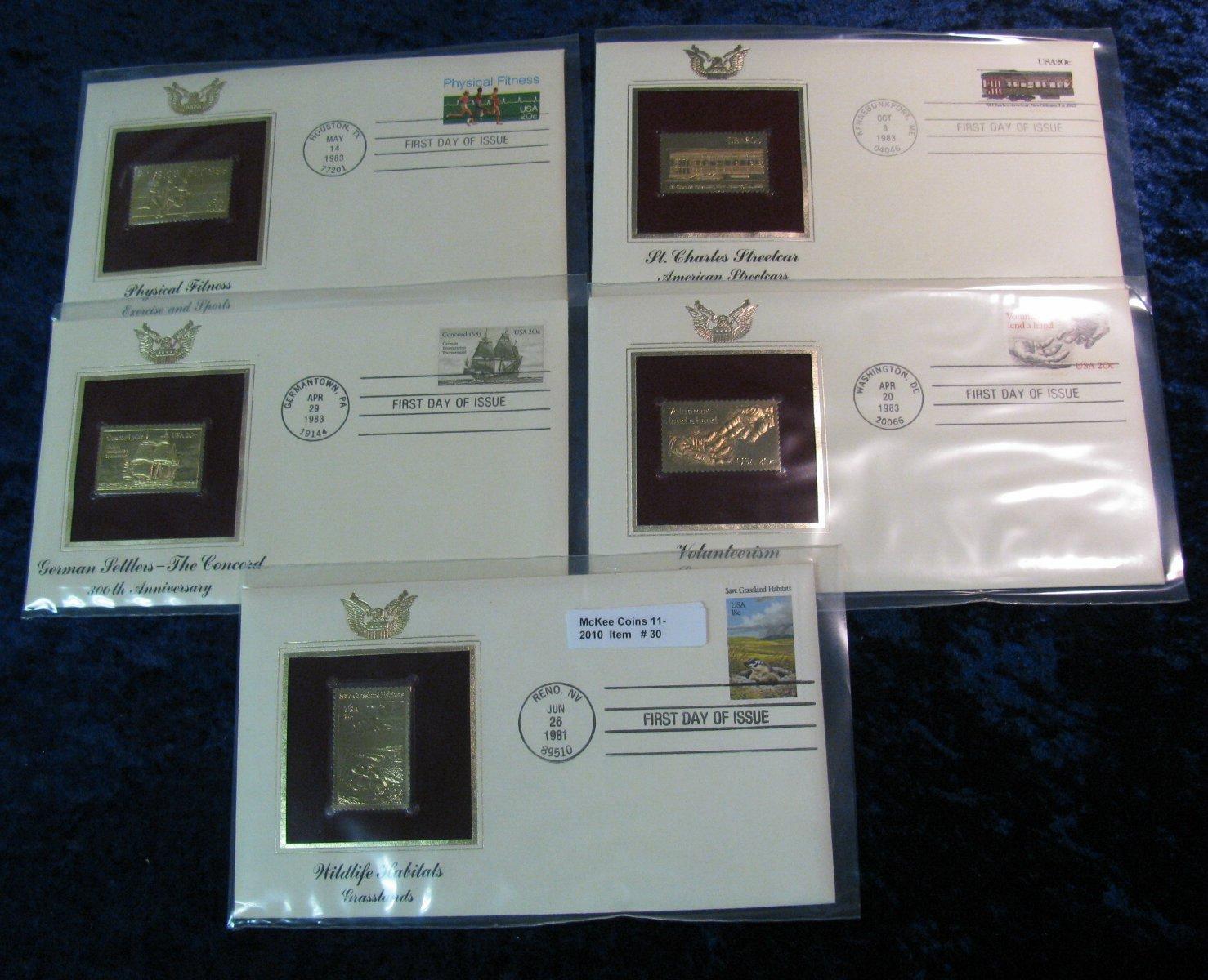 30. (5) 22K Gold Stamps First Day Covers 19811983