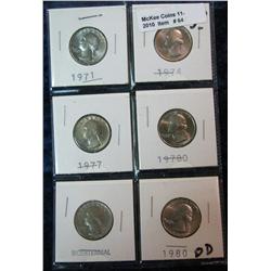 64. 1971P, 74P, 77P, 76P, 78D, & 80 P Quarters. BU.