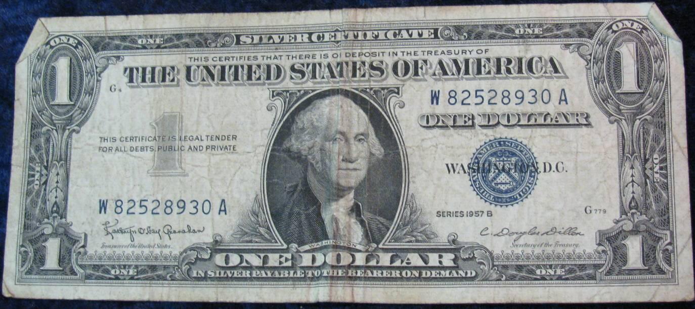416 Series 1957 B One Dollar U S Silver Certificate VG 416 Series 1957 B One Dollar U S Silver Certificate VG
