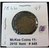 Image 1 : 445. 1866 U.S. Two Cent Piece. VF. Some toning.