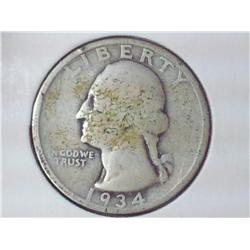 1934 WASHINGTON SILVER QUARTER