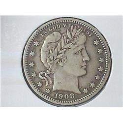 1908-D BARBER QUARTER (EXTRA FINE)