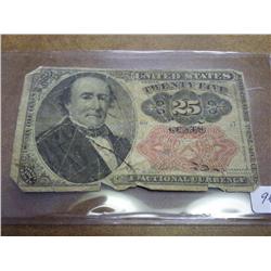 US FRACTIONAL CURRENCY 25 CENT TOUGH SHAPE
