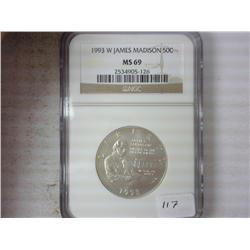 1993-W MADISON HALF DOLLAR NGC MS69