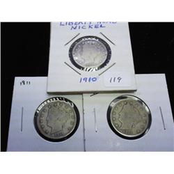 1910, 11 AND 12-D LIBERTY "V" NICKELS (VERY GOODS)
