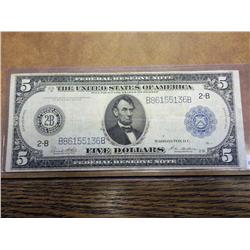 1914 US $5 LARGE SIZE NOTE