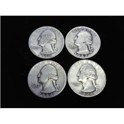 4-1940'S WASHINGTON SILVER QUARTERS