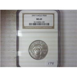 2007 $50 PLATINUM EAGLE 1/2 OZ. NGC MS69