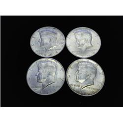 4-1964'S 90% SILVER KENNEDY HALF DOLLARS