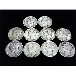 10-ASSORTED MERCURY DIMES