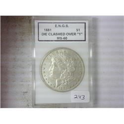 1881 MORGAN SILVER DOLLAR E.N.G.S. MS60