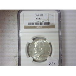 1964 KENNEDY HALF DOLLAR NGC MS63