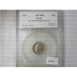 ERROR 1974 ROOSEVELT DIME SEGS DIE TRIAL (AU-55)