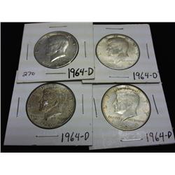 4-1964-D 90% SILVER KENNEDY HALF DOLLARS