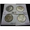 Image 1 : 4-1964-D 90% SILVER KENNEDY HALF DOLLARS