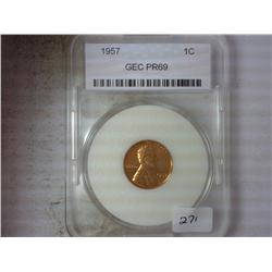 1957 LINCOLN CENT GEC PR69