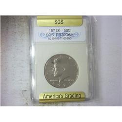 1971-S JFK HALF DOLLAR SGS PR70DCAM