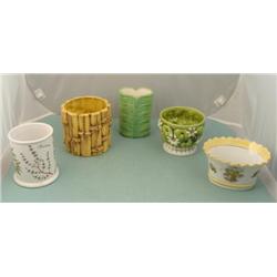5 Vintage Ceramic Containers, Planters Bamboo, Spice