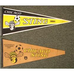 2 Chicago Sting Soccer Pennants, 1 Team Signed 1980s