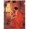 Image 1 : Carlos Dias Lady in Red w/ Book Print Hand Painted