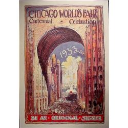 Huge 1933 Chicago Worlds Fair Century Art Poster