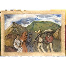 CAMPESINOS AFTER DIEGO RIVERA MIXED MEDIA ON PAPER