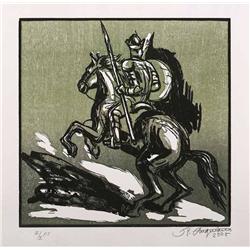 RAUL ANGUIANO EL CONQUISTADOR  WOOD ENGRAVING ETCHING