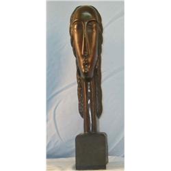 FEMALE HEAD MAGNIFICENT BRONZE SCULPTURE AFTER AMADEO MODIGLIANI