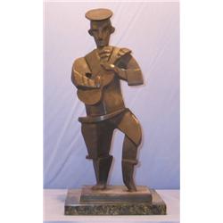 MAN WITH GUITAR  MAGNIFICENT BRONZE SCULPTURE AFTER JACQUES LIPCHITZ