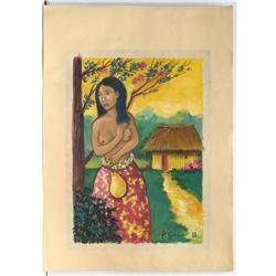 WOMAN AFTER PAUL GAUGUIN ACRILYC ON PAPER