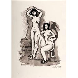 RAUL ANGUIANO DOUBLE NUDE METAL ENGRAVING ETCHING