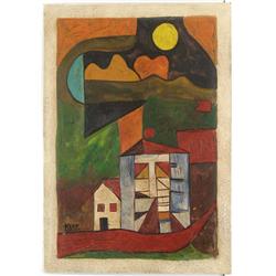 LANDSCAPE AFTER PAUL KLEE OIL ON PAPER