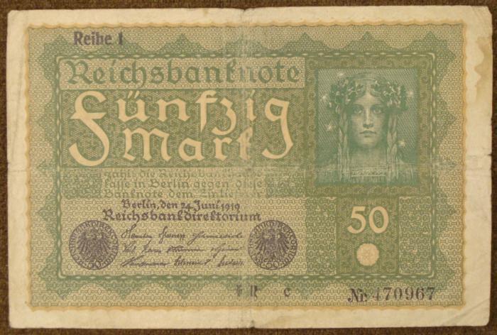 1919 50 RM REICHSBANK NOTE