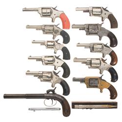 Ten Spur Trigger Revolvers , One Percussion Pistol, and Two Tear Gas Pen Pistols