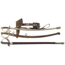 Three European Swords, with Sheaths and a Navy Officer's Sword Belt with Holster and Cartridge Box