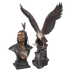 Bronze Bust of Geronimo and Bronze American Bald Eagle