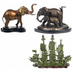 Two Cast Bronze Elephant Sculptures
