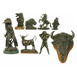 Seven Bronze Sculptures and One Iron Boot Jack
