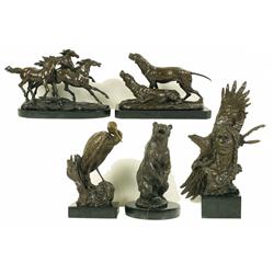 Five Animal Themed Bronze Sculptures