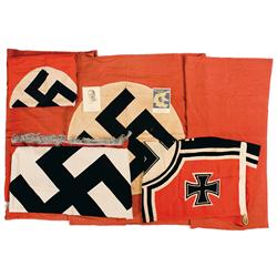 Group of Nazi Flags, Banners, and Postcards