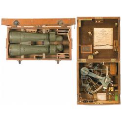 Japanese Sextant and Binoculars with Wooden Cases