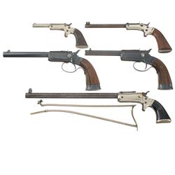 Four Stevens Pocket Model Pistols and One Pocket Rifle - A) Stevens Old Model Pocket Pistol