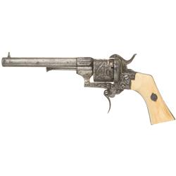 Etched LeFauchaux Pinfire Revolver with Ivory Grips