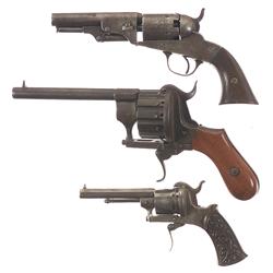 One Percussion and Two Pinfire Revolvers
