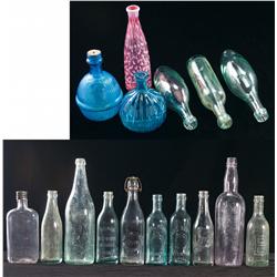 Four Fire Grenades, Two Decorative Bottles, and Ten Antique Glass Whiskey, Beer and Soda Bottles