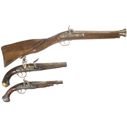 Two Antique Pistols and One Blunderbuss