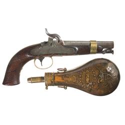 U.S. N.P. Ames Model 1843 Navy Contract Percussion Pistol with Batty Peace Flask
