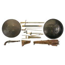 Percussion Pistol with Shields, Holsters, and Bayonets