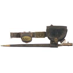 U.S. Indian War Era Belt with Pouches, Buckle and Bayonet
